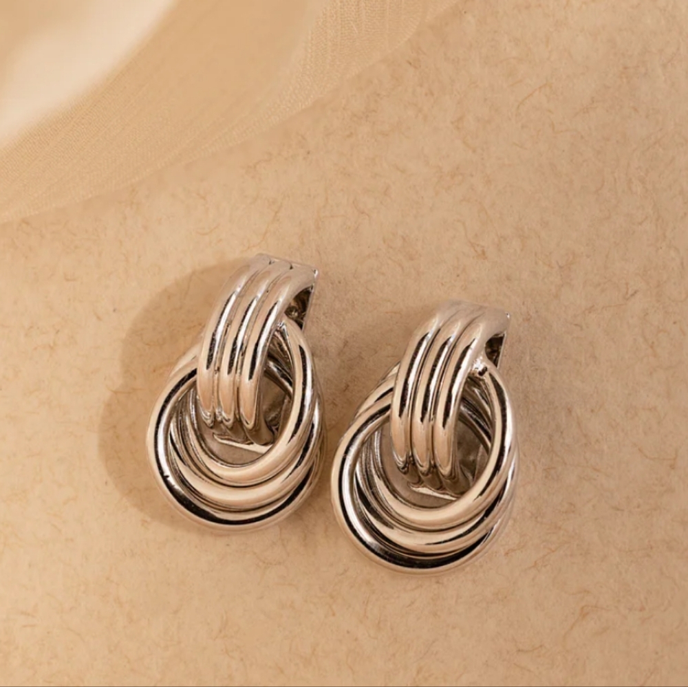 Caitlyn Minimalist Mini Triple Knot Earrings In White Gold